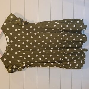 Polka Dot Baby Doll Dress Spring Mini Dress Dark Green